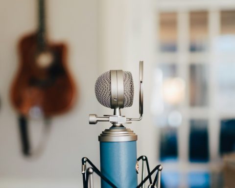 black and gray condenser microphone